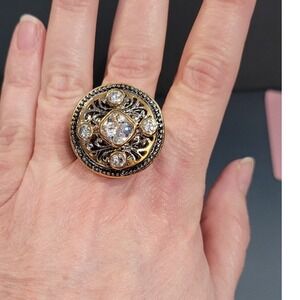 Premier Design new old stock Two Tone Filigree Statement Cocktail Ring Size 11.5